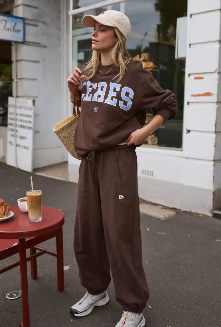 Bowie Barrel Leg Trackpant Brunette Brown Contrast Buff Bind