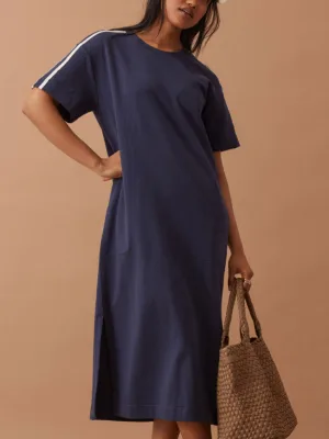 Charlotte Midi Terry Dress Navy Side Stripe