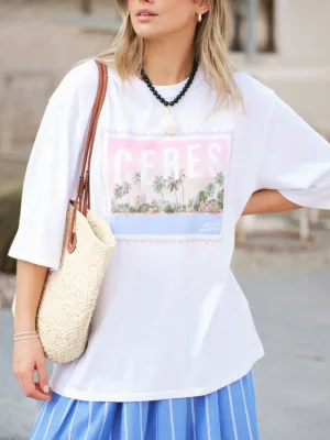 Liv Oversized Tee White/Ceres Holiday Stamp
