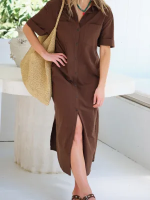 Hanna Midi Shirt Dress Chocolate