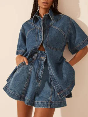 Raquel High Waist Flared Short Vintage Blue