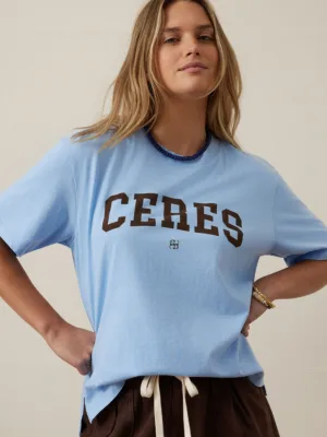 Stevie Slouchy Tee Powder Blue Chocolate Varsity