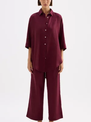 Lounge Linen Longline Shirt - Merlot