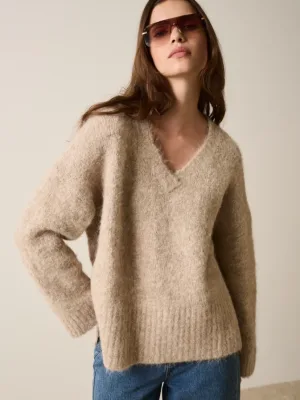 Whisper V Neck Sweater Oatmeal