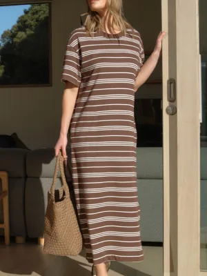 Midi Terry Dress Chocolate White Stripe