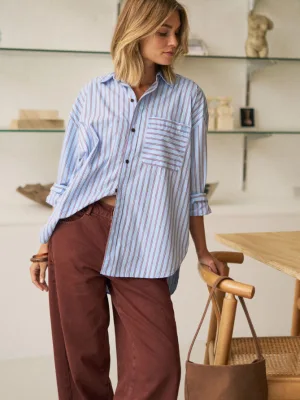 Peta Oversized Shirt Sky Blue Burgundy Stripe