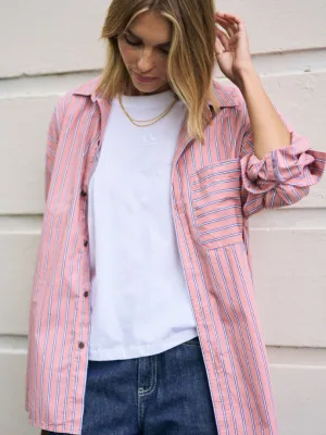 Peta Oversized Shirt Pink Clay Stripe