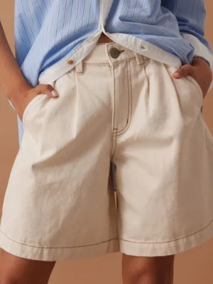 Sylvie Longline Pleat Denim Short Natural Ecru