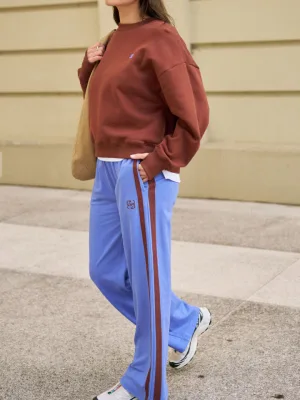 Gigi Wide Leg Terry Trackpant Vintage Blue Mixed Side Stripe