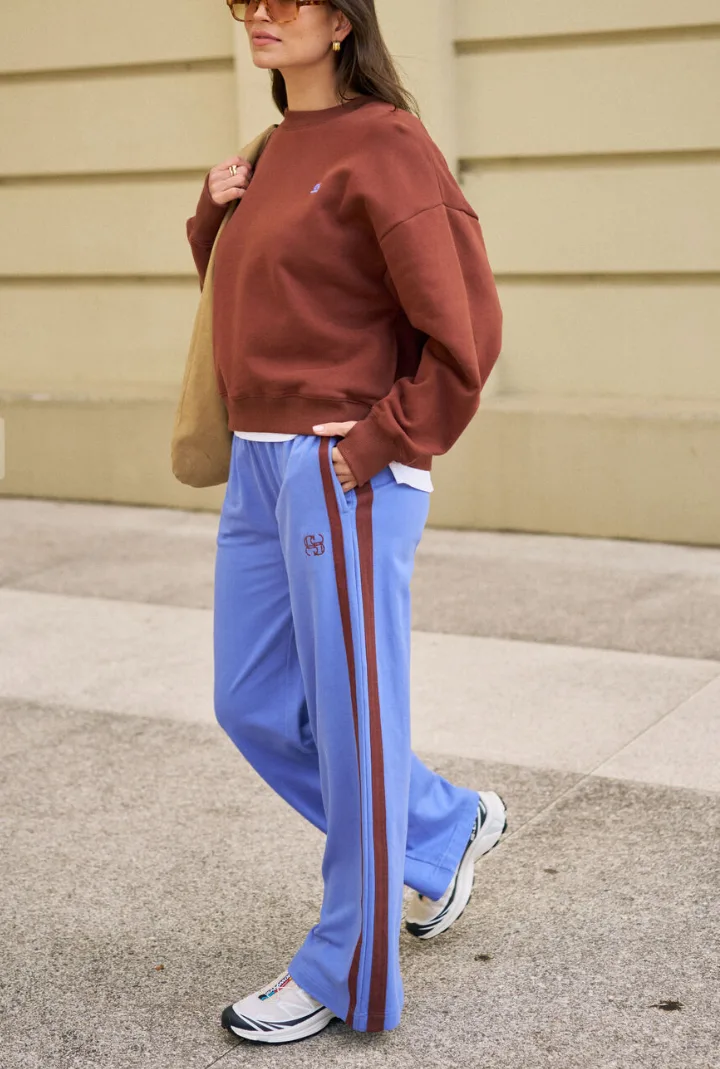 Gigi Wide Leg Terry Trackpant Vintage Blue Mixed Side Stripe