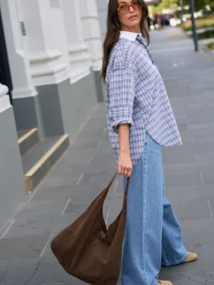 Peta Oversized Shirt Blue Chocolate Check