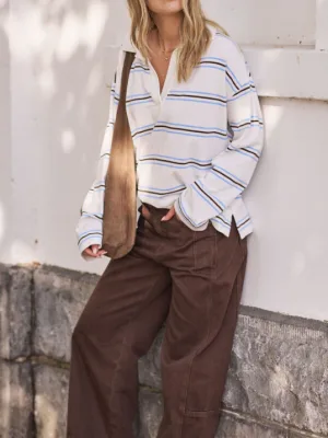 Shelby Slouchy Rugby Top Vanilla Brunette Brown Stripe