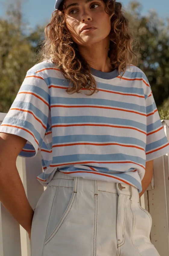 Stevie Slouchy Tee Sky Blue Flame Stripe