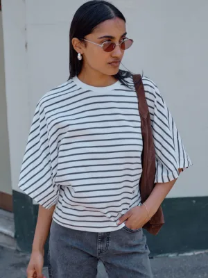 Lucy Relaxed Sleeve Tee Vanilla Phantom Fine Stripe