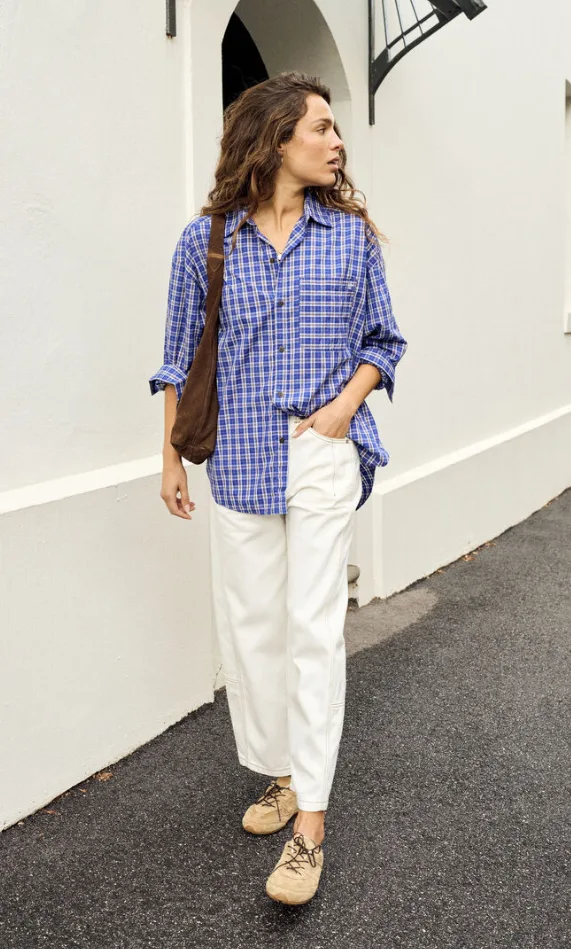 Peta Oversized Shirt Polo Blue Check