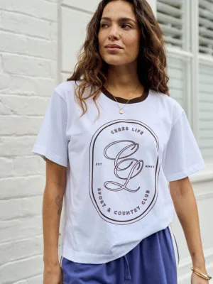 Stevie Slouchy Tee White Choc Sports Logo