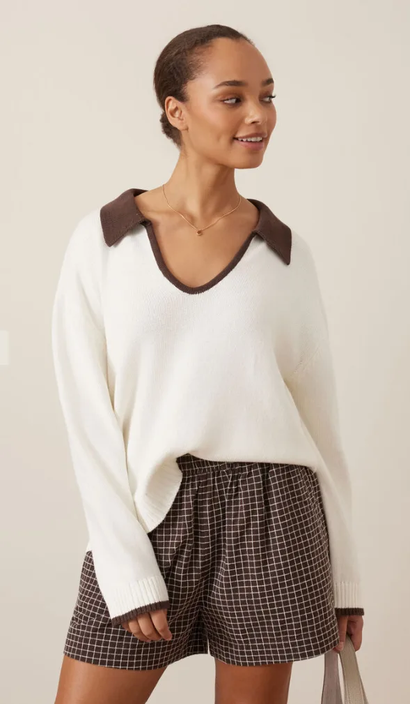 Mila Short Textured Chocolate Check