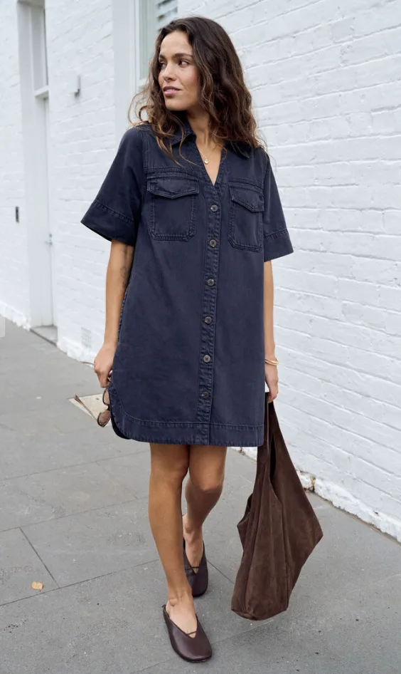 Bonnie Relaxed Shirt Dress Washed Black