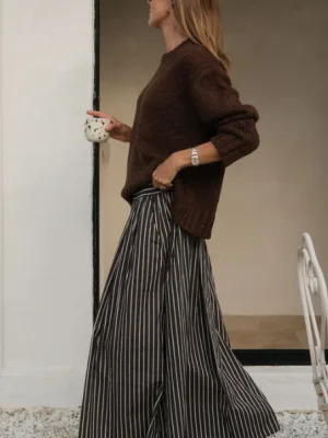 Florence Maxi Skirt ChocWht Stripe