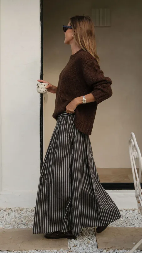 Florence Maxi Skirt ChocWht Stripe