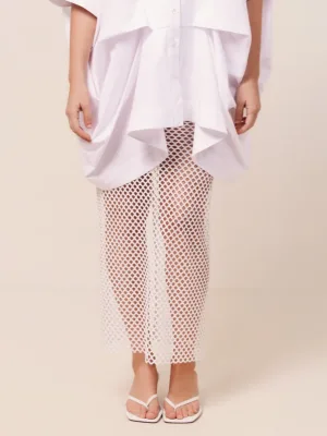 Isla Mesh Pencil Skirt White