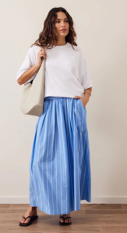 Florence Maxi Skirt Oxford Blue White Stripe