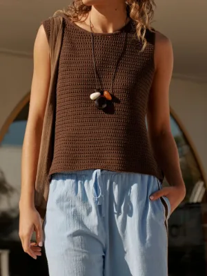 Margot Mesh Knit Tank Chocolate
