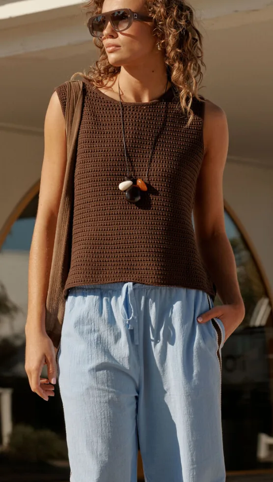Margot Mesh Knit Tank Chocolate