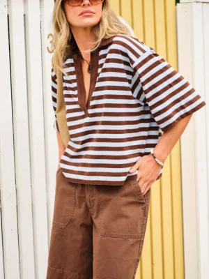 Arlie Short Sleeve Rugby Choc Chalk Stripe