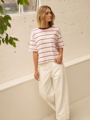Brea Boxy Tee Sunfaded Pink Mulburry Stripe
