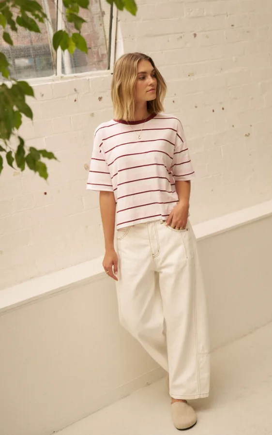 Brea Boxy Tee Sunfaded Pink Mulburry Stripe