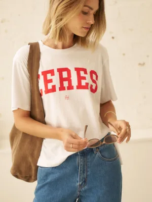Stevie Slouchy Tee White Chilli Red Varsity