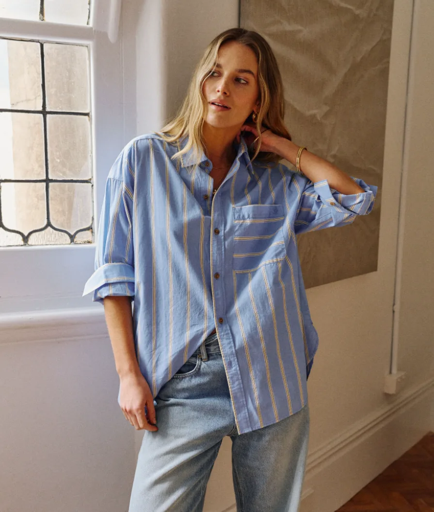 Peta Oversized Shirt Bay Blue Butter Yellw Stripe