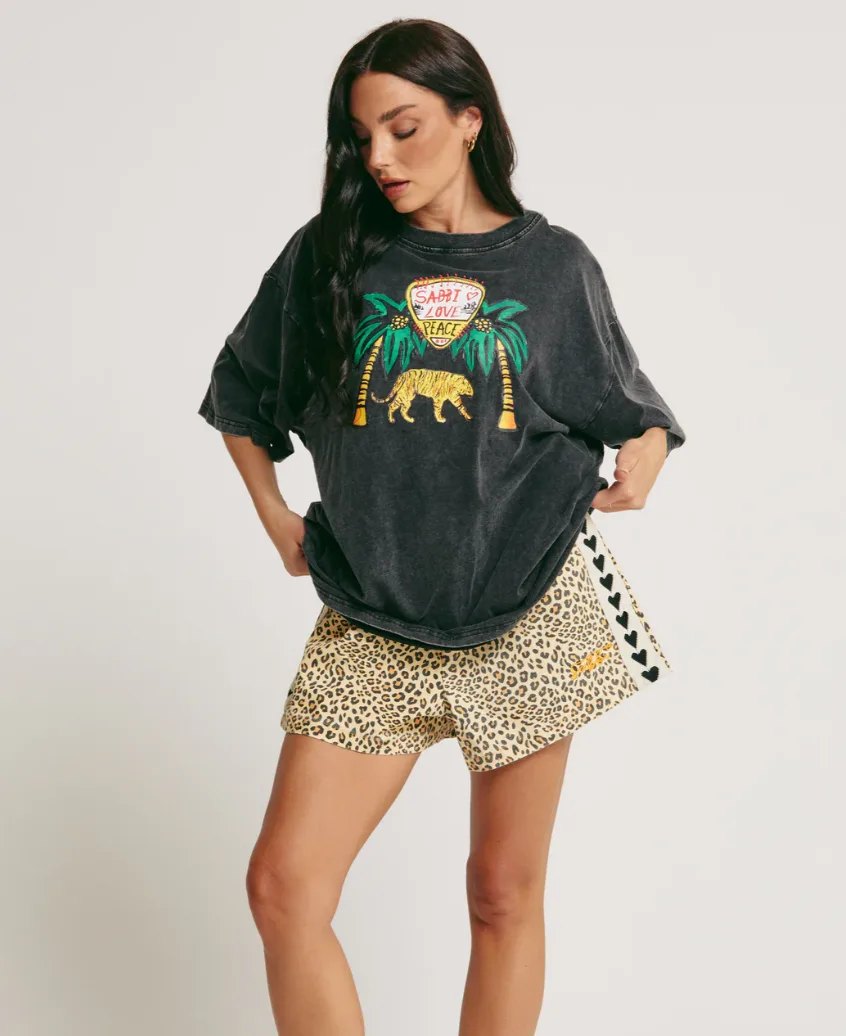 The Mini Raving Hearts Drill Shorts Leopard