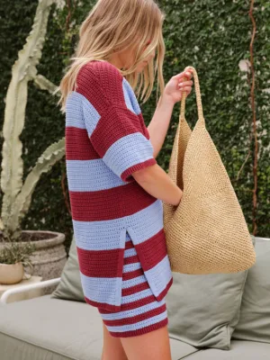 Mara Textured Knit Short Mulberry Stripe
