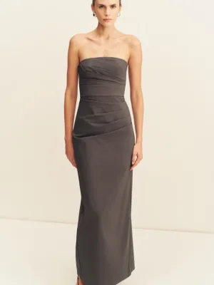 Campbell Strapless Draped Maxi Dress Shadow