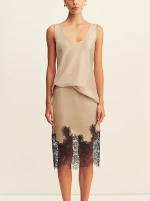 Lucia Lace Midi Skirt ChampagneBlack