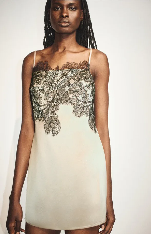 Lucia Lace Mini Dress ChampagneBlack