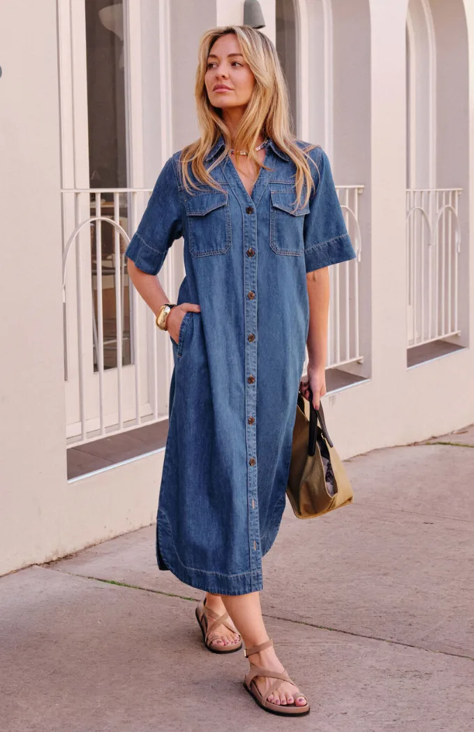 Sloane Short Sleeve Midi Dress True Indigo