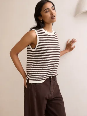 Maddy Mesh Knit Tank Brunette Stripe