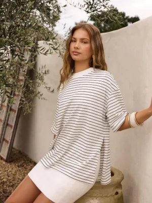 Missy Tee White & Black Stripe