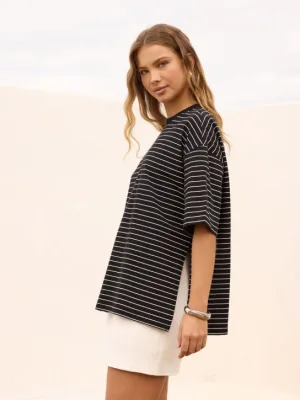 Missy Tee Black & White Stripe