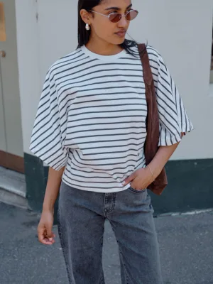 Lucy Relaxed Sleeve Tee VanillaPhantom Fine Stripe