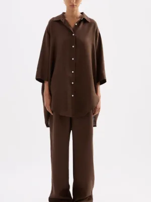 Lounge Linen Longline Shirt Chocolate