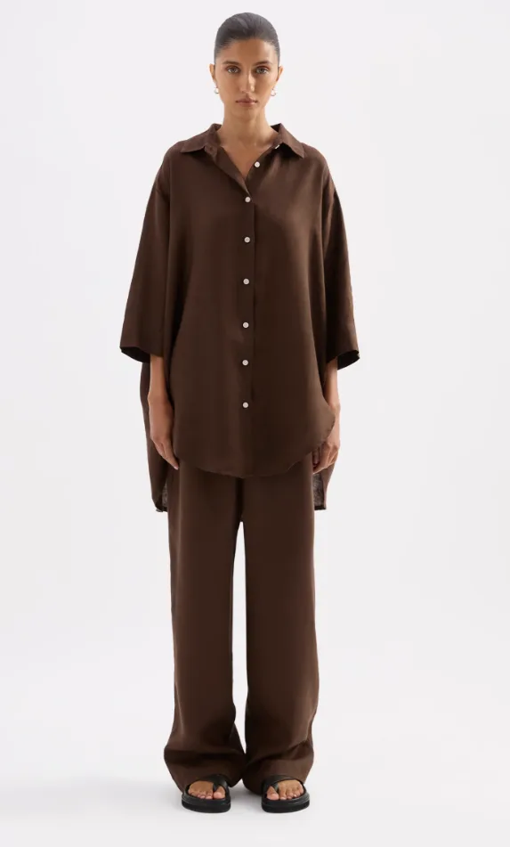 Lounge Linen Longline Shirt Chocolate