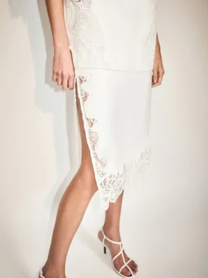 Lace Spilt Midi Skirt Ivory
