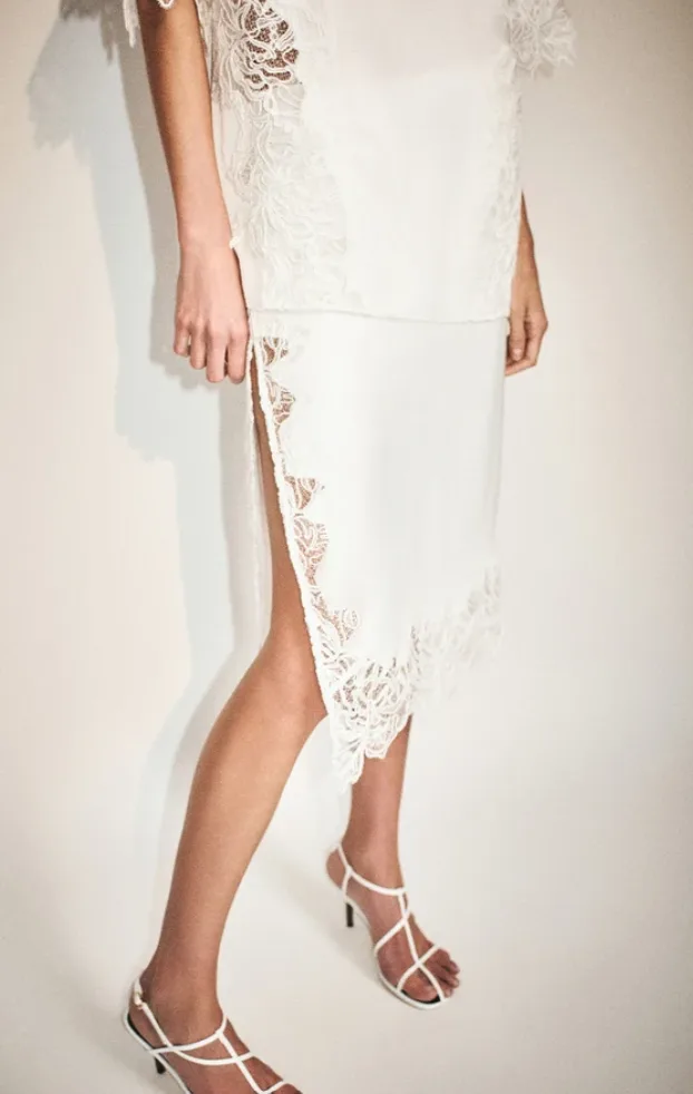 Lace Spilt Midi Skirt Ivory