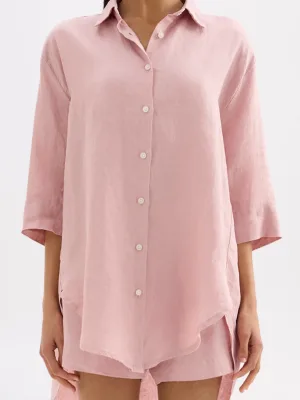 Lounge Linen Longline Shirt Blush