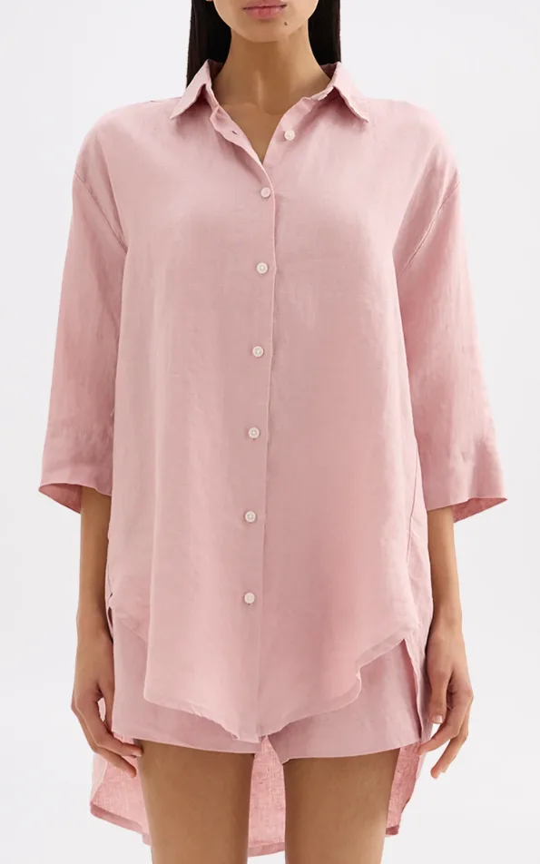 Lounge Linen Longline Shirt Blush