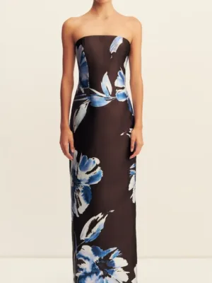 Panelled Strapless Maxi Dress EspressoBlue